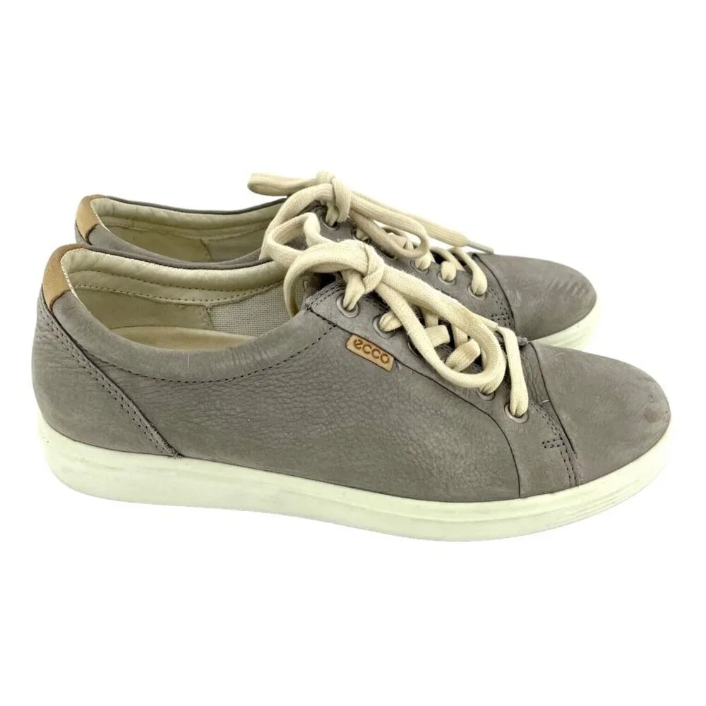 ECCO Soft 7 Grey Soft Suede Leather Lace Up Sneakers SZ 38 EU 8